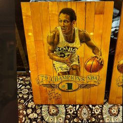 John Johnson 1979 NBA champions artwork on Coliseum floor