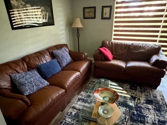 Brown Leather Sofa and Loveseat Set
