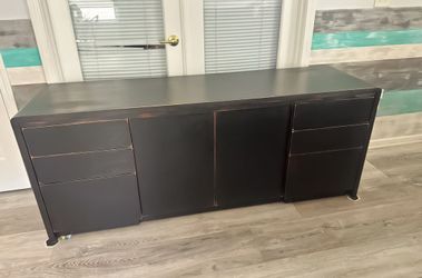 Vintage OFS Indiana Black Executive Credenza / Sideboard. Solid Wood, Heavy!