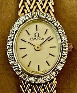 VINTAGE OMEGA 14K SOLID GOLD & DIAMOND BEZEL – STUNNING LUXURY PIECE + BOX