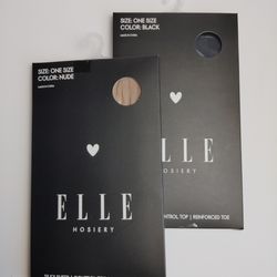 Elle Hosiery Silky Sheer Control Top Reinforced Toe - Set of 2 Black Nude 5'-5'8"
