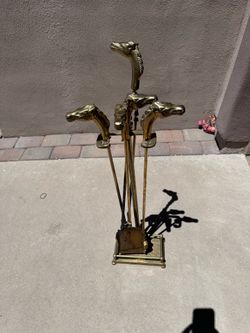 Vintage brass horse head fireplace tools