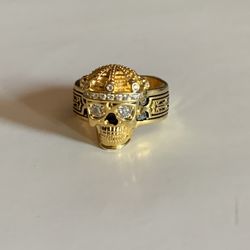 Men's Crown Skull Diamond Ring , black enemal  Size 11