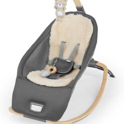 Brand New The Box- Ingenuity Every Season 2-in-1 Baby Rocker & Seat - Cooling and Warming Fabrics, Detachable Sustainable Wooden Activity Bar, Music, 