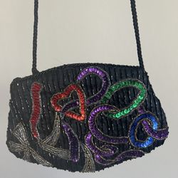 Vintage Beaded Sequin Crossbody Purse Zip Closure Embellished Mini Bag Evening
