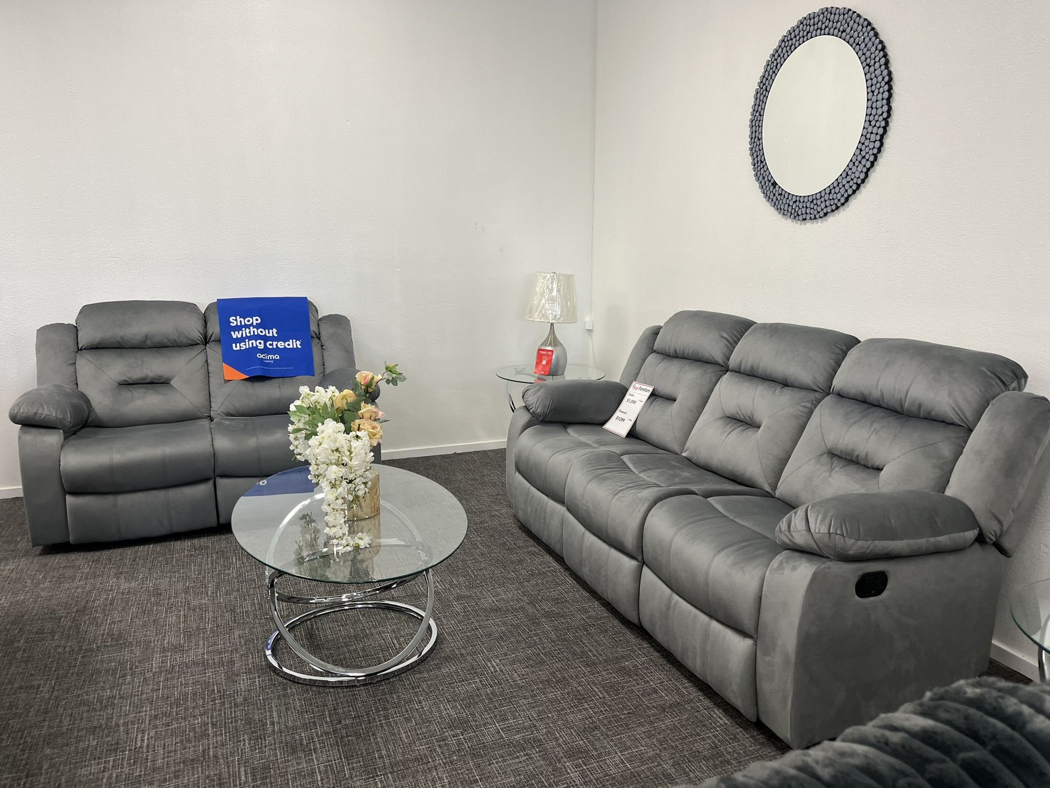 2 Pc Gray Sofa & Loveseat Recliner Set