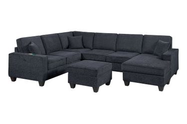 Chenille Sectional & Ottoman - Slate Black Color