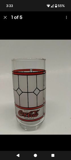 Vintage Enjoy Coca Cola Red Frosted Stained Glass Style 6" Tall Tumbler