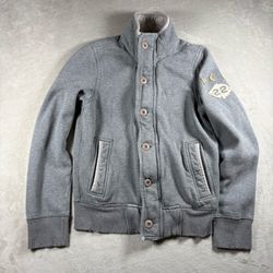 Vintage Hollister Sweater Men’s S Gray Sweater Surf Distressed Button Y2K #1145