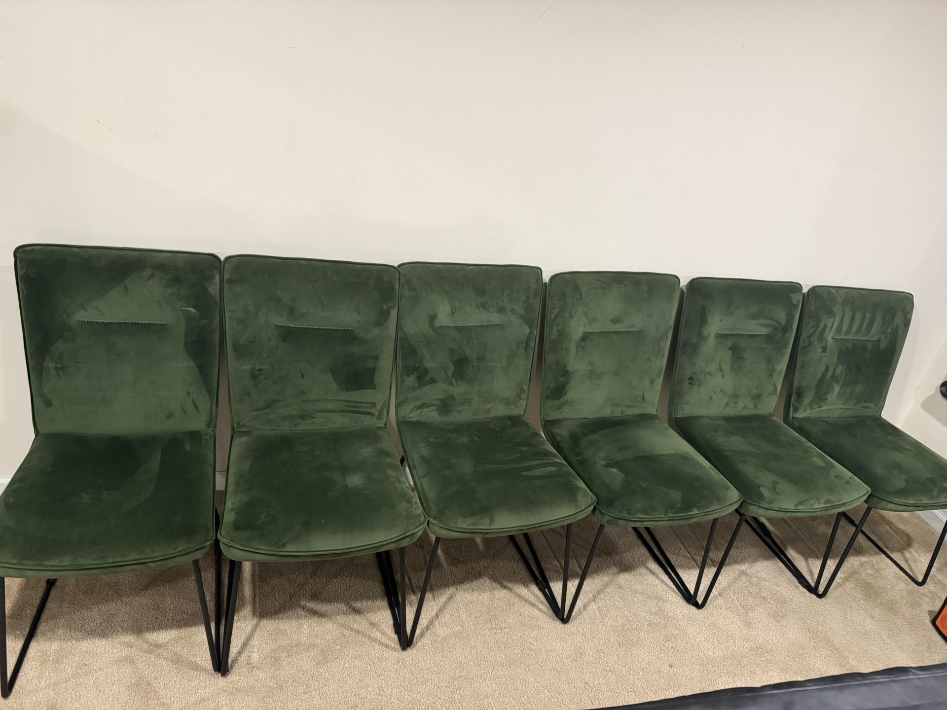 Green Suede Dining Chairs (6)