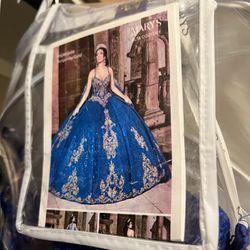 Royal Blue With Gold Quincenera Dress