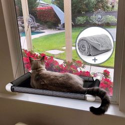 Cat Window Perch - Cat Hammocks for Window with Plush Pad, Space Saving Cat Bed, Pet Resting Seat Safety Holds Two Large Cats, Providing All Around 36