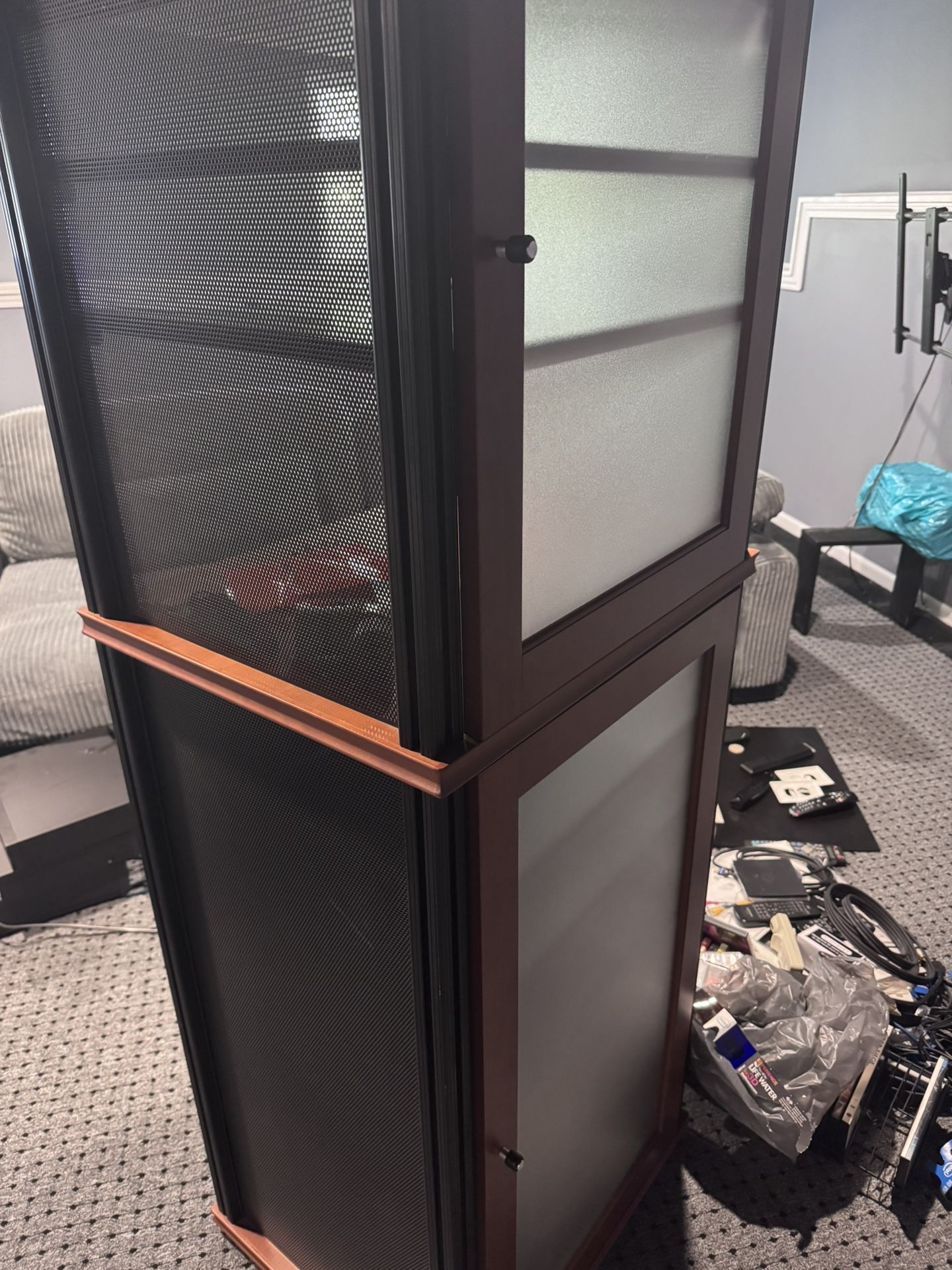 Sturdy Media Console Cabinet – Wood & Glass, Ventilated Sides