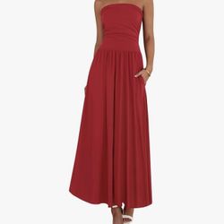Red Strapless Maxi Dress – Size Small – Wedding Guest / Party Dress