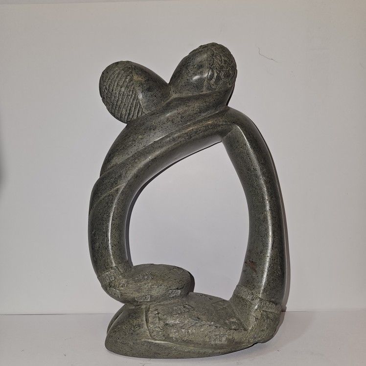 Vintage Mid Century Modern Carved Soapstone Abstract Embracing Sculpture Statue