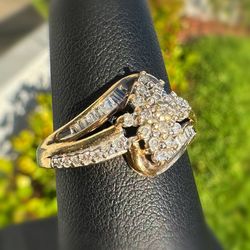 Jewelry 10k yellow gold 0.30CTW Natural Diamond Waterfall Fancy Ring sz 7.50