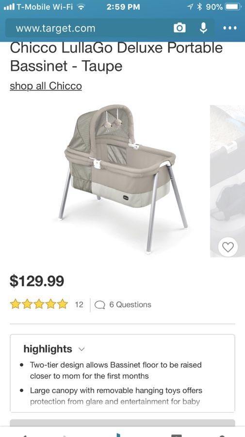 CHICCO LULLAGO DELUXE PORTABLE BABY BASSINET - only used once - perfect new condition