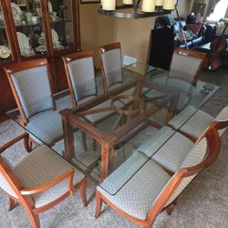 Ethan Allen Dining Room Set – Table, 8 Chairs, China Cabinet, Lenox China, Drapes & Décor