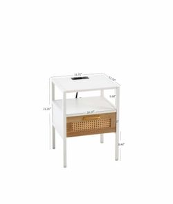 【Nightstand Set of 2】 End Table with Drawer,Power Outlet & USB Ports Unique Rattan End Table with Drawer and Open Shelf for Storage Versatile Use As A