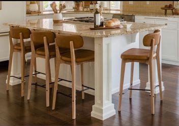 Set of 4 Pebble & Crane Leather & Solid White Oak Counter Stools