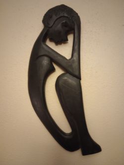 Authentic Folk Art Black Wood Hand Carved Jamaican