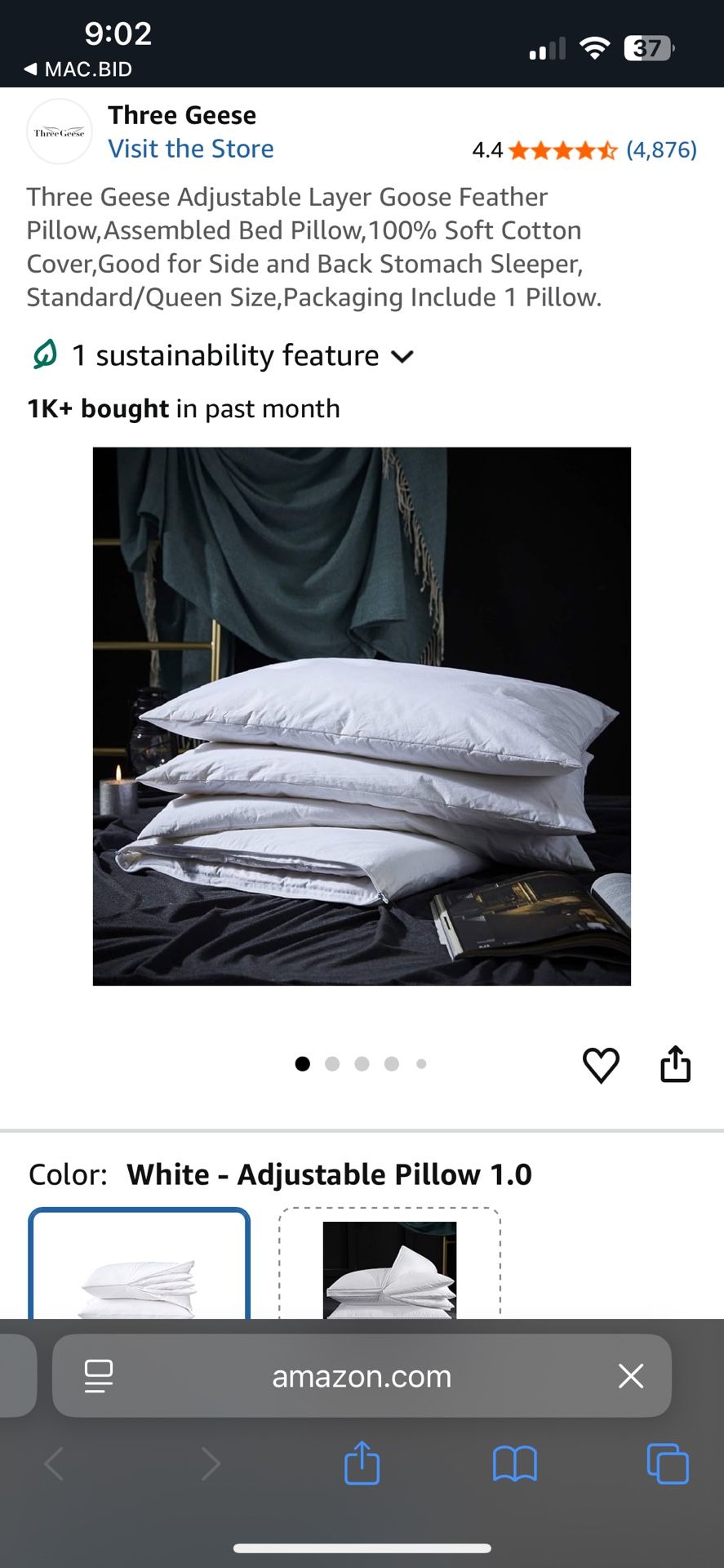 Three Geese Adjustable Layer Goose Feather Pillow Queen/Standard Size