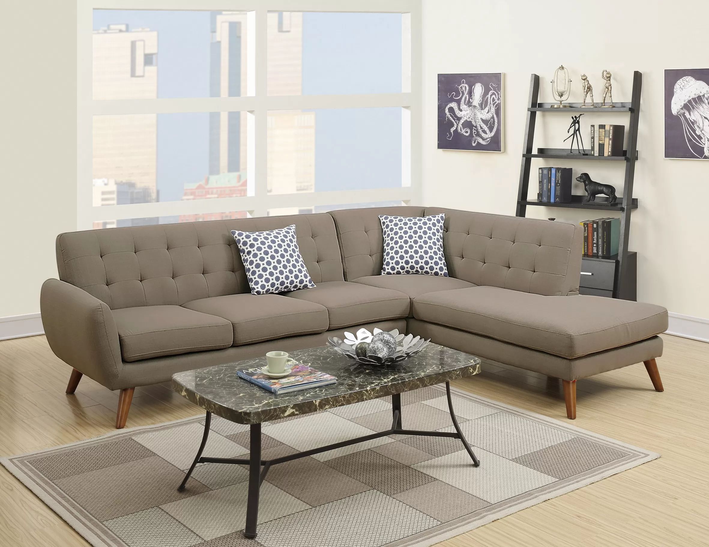 Sectional Right Chaise Modern Design, Taupe Grey Fabric, New Especial price
