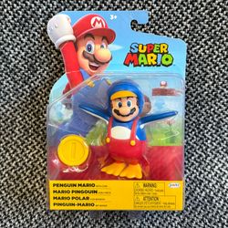 SUPER MARIO 4” PENGUIN MARIO FIGURE WITH COIN