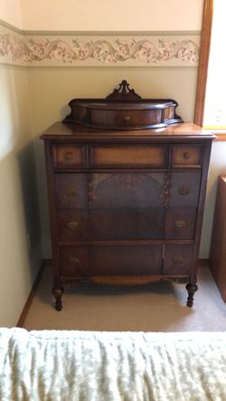 Mahogany Wardrobe Dresser with Burl Accent Wood