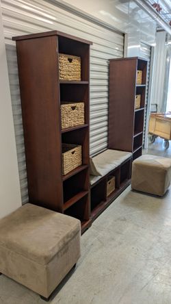 Entryway Pottery Barn bench shelves