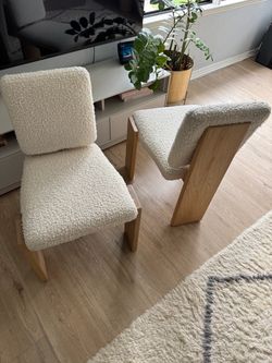 Cb2 Boucle Dining Chairs with Wood Frame – Set of 2