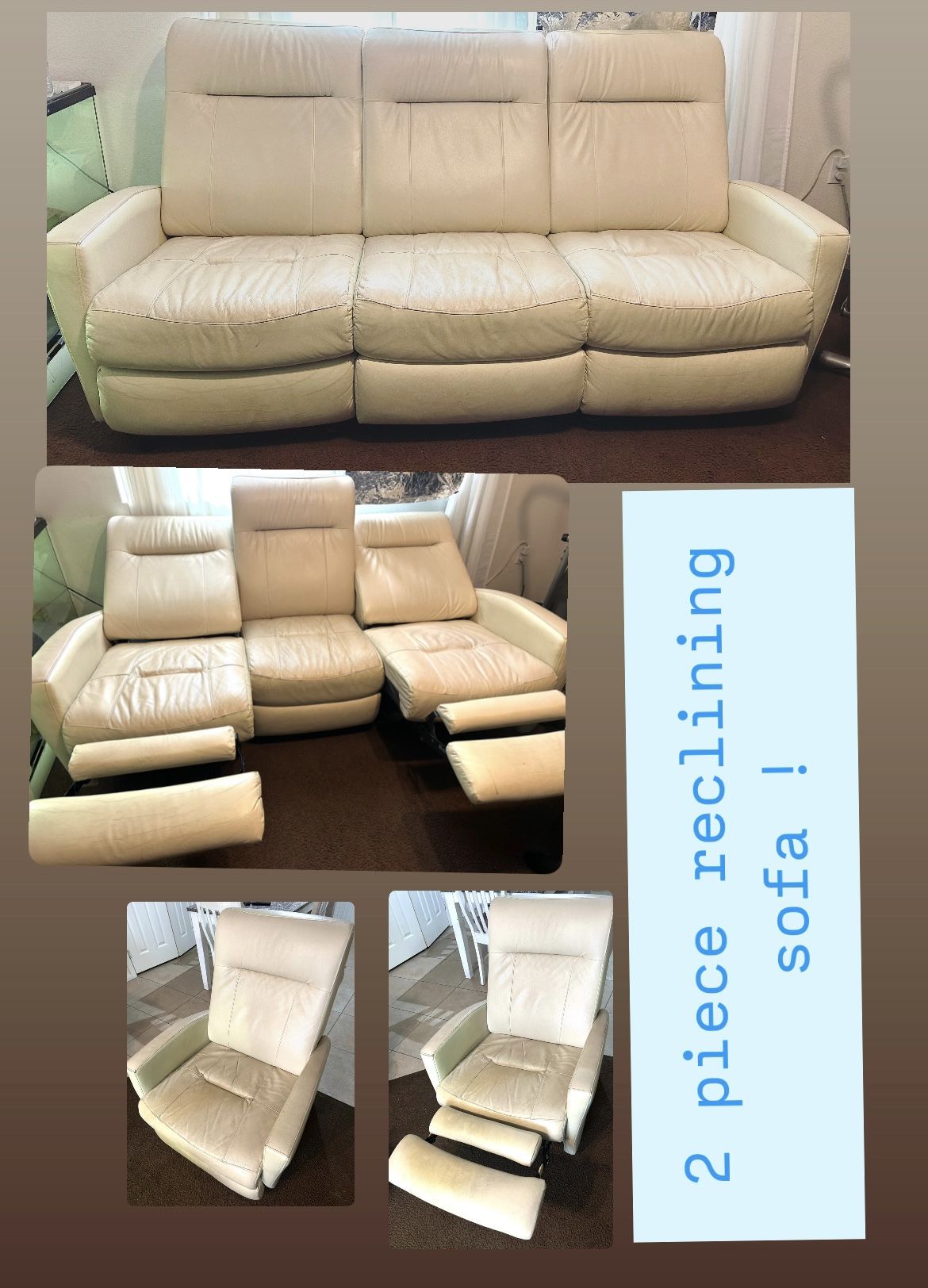 White Real Leather Sofa