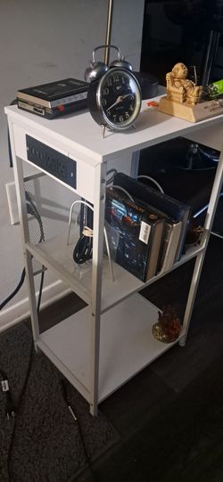 White Shelving Unit with Power Strip