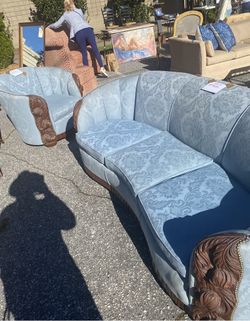 Antique Set -Baby Blue Sofa, And Chair
