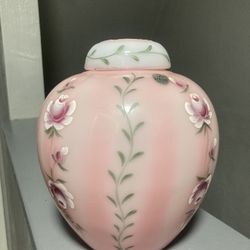 Original Fenton 2004 Rosalene Pink Glass Ginger Jar— Gold Treasures Collection
