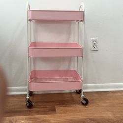 Utility rolling cart metal mobile storage cart with lockable wheels pink