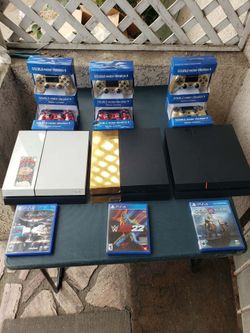 Gold or white is 500GB PS4 ,2 Controls & 1 Game $175! Each or $200! 1000GB PS4 Black. I take trade 75% & 50% cash. All brand new Conditions