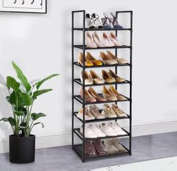 8 Tiers Tall Shoe Rack, Sturdy Shoe Shelf Shoe Organizer Free Standing Shoe Racks 16-20 Pairs Narrow Shoe Rack for Closet Entrance Hallway