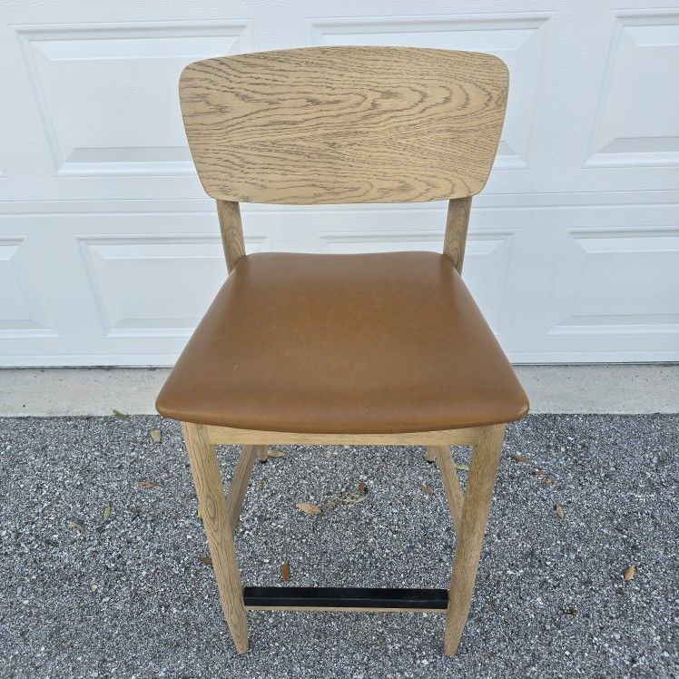 Contemporary Bar Stool - Tan Leather & Wood