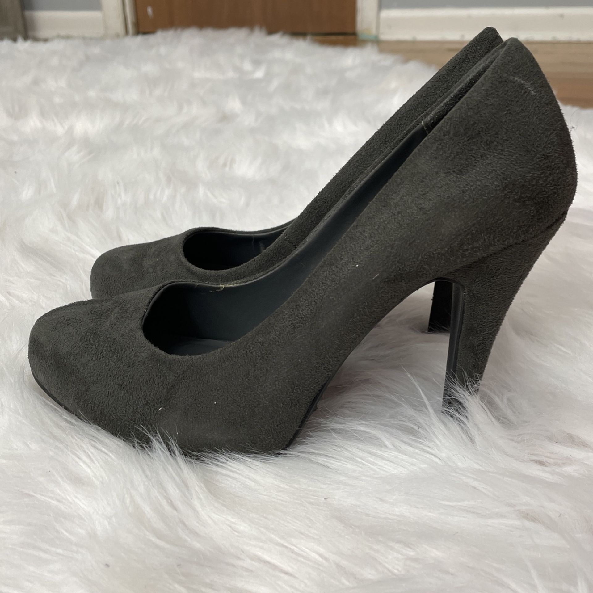 dark grey suede heels