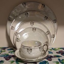 1920's  Ohme Silverite Art Deco Style 6 Piece China Set