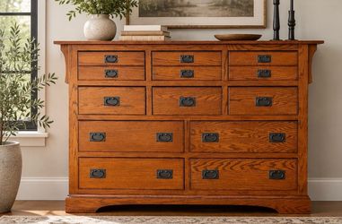 Mission Style Oak 10-Drawer Dresser | Beautiful