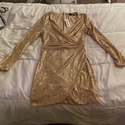 NEW champagne Shimmering Dress Above The Knee