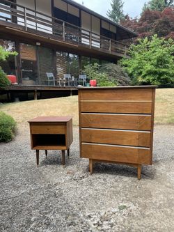 Vintage MCM Tallboy Dresser + Nightstand
