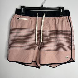 Vuori Banks Shorts Mens Medium 5 Inch Inseam Currant Stripe Pink