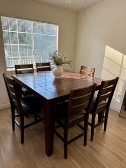 Beautiful Solid Wood Counter Height Dining Table Set – 6 Chairs Included
