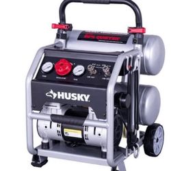 Husky 4.5 Gal. 175 PSI Portable Electric Oil-Free Quiet Twin Stack Jobsite Air Compressor w/Rubber Wheels and 2- Quick Couplers