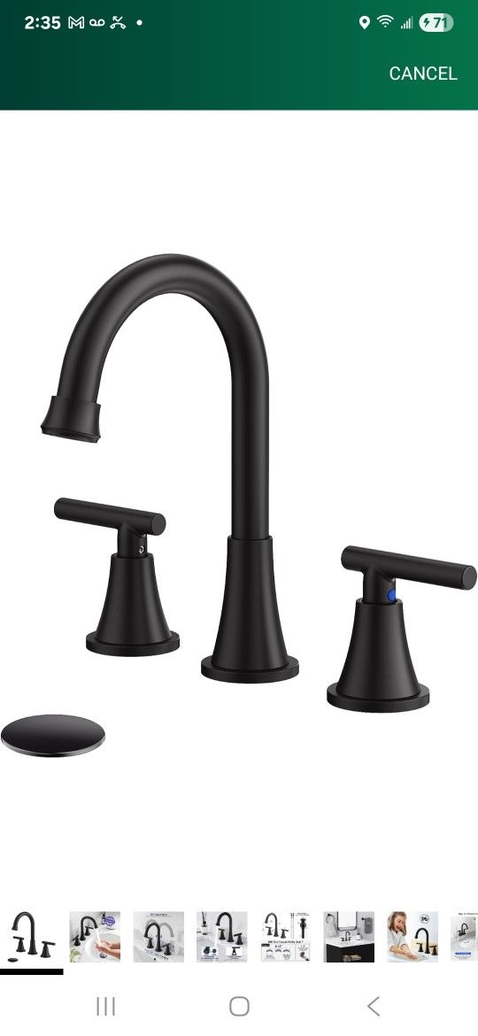 
Bathroom Faucets for Sink 3 Hole, Hurran Matte Black Bathroom Sink Faucet with Pop-up Drain and Supply Lines, Stainless Steel Lead-Free Widespread Fa
