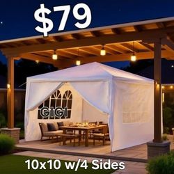 10  x 10 White Canopy Party Tent Wedding Tent Canopy With Sidewall