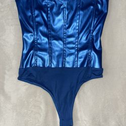 Fashion Nova Blue Bodysuit Corset Top, Wuth Zipper & Snap Buttons. Size XS, Fits a Small As Well.